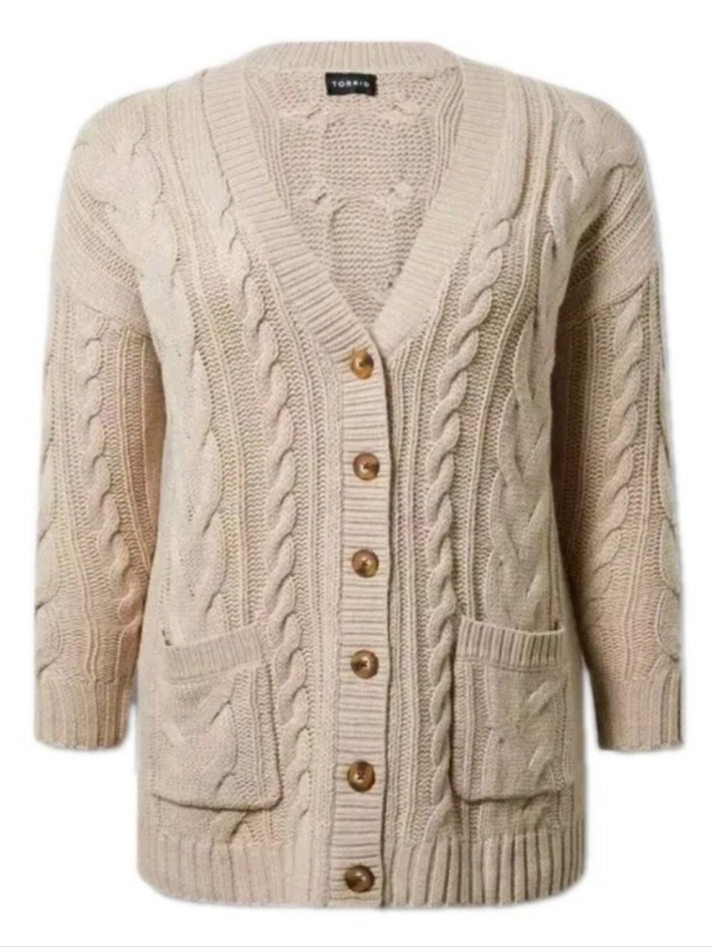 Torrid Preppy Boyfriend Cardigan 2X Cream Cable Knit V-Neck Button Sweater Nwt